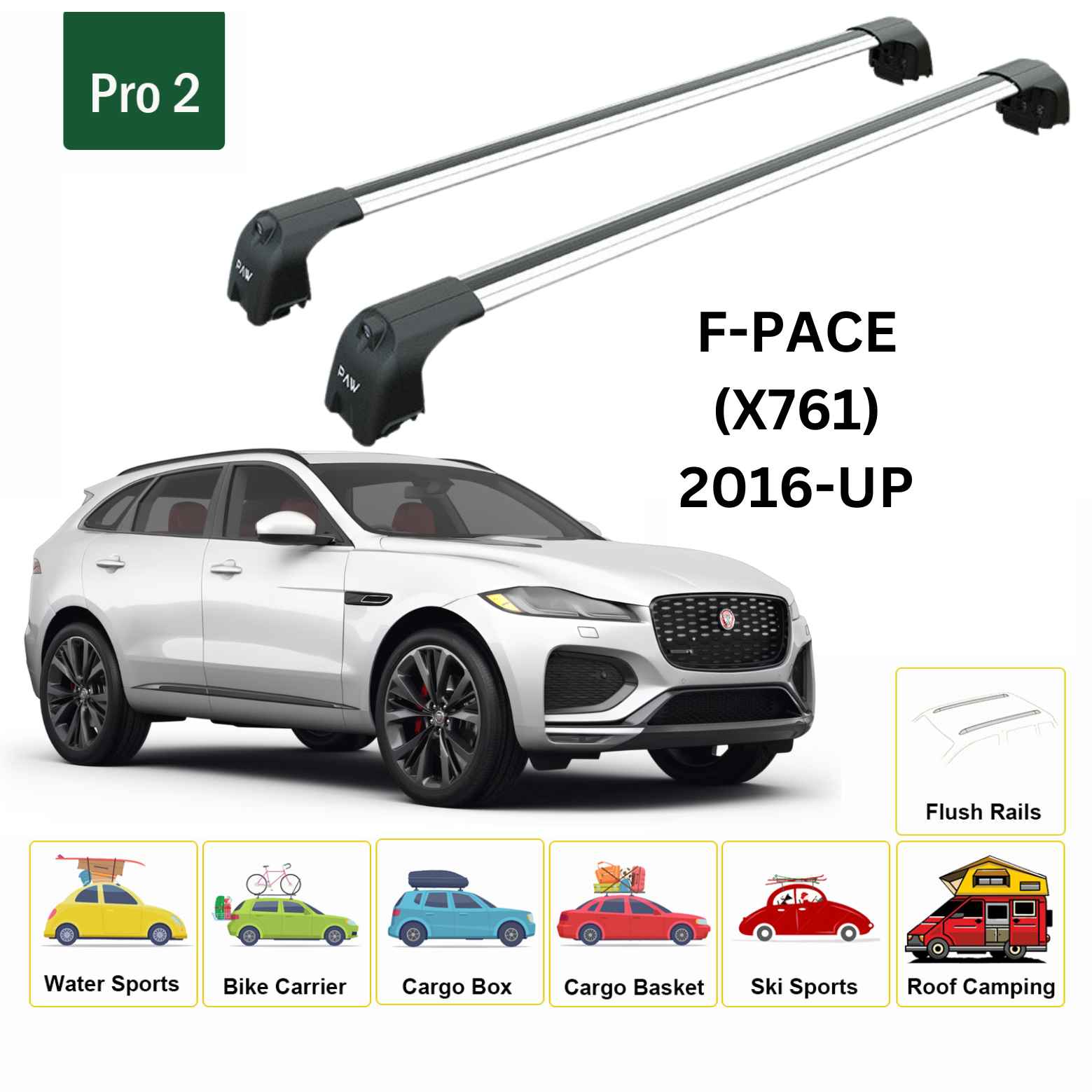 For Jaguar F-Pace (X761) 2016-2026 Roof Rack Cross Bars Flush Rail