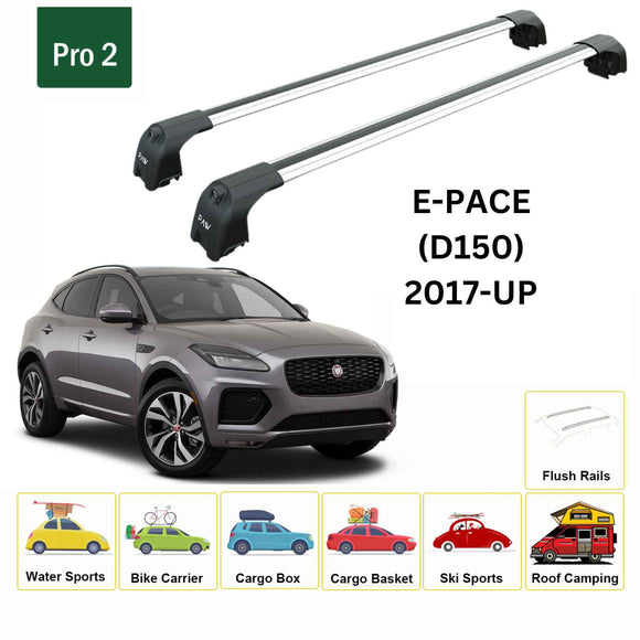 For Jaguar E-Pace (D150) 2017-2025 Roof Rack Cross Bars Flush Rail Alu Silver