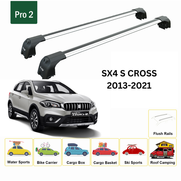 For Suzuki SX4 S Cross 2013-2021 Roof Rack Cross Bars Metal Bracket Flush Rail Alu Silver