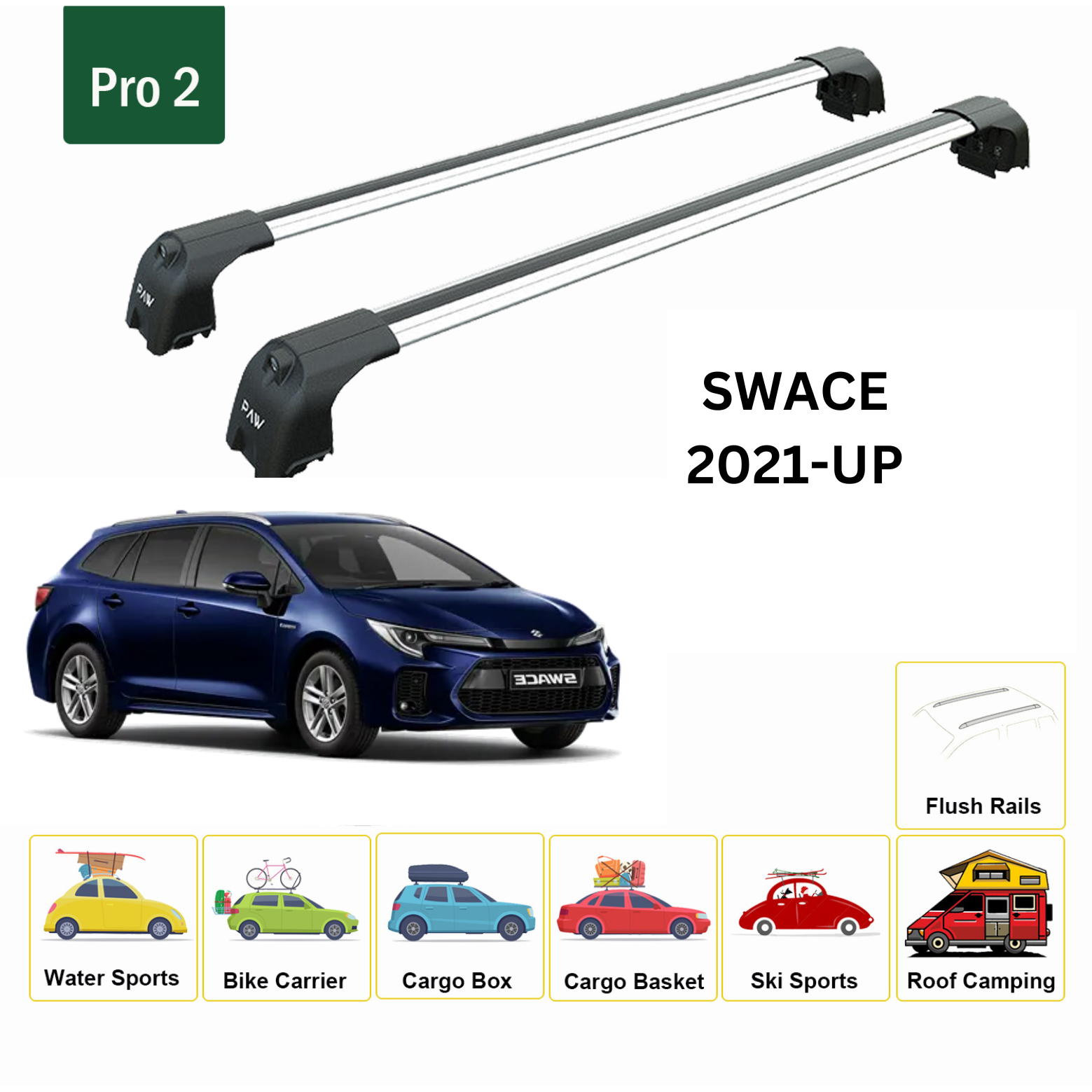 For Suzuki Swace 2021-Up Roof Rack Cross Bars Metal Bracket Flush Rail Alu Silver-2