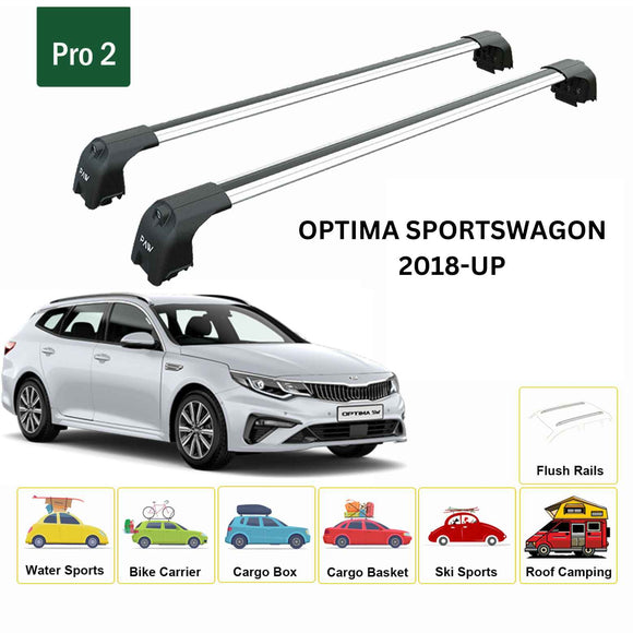For Kia Optima Sportwagon 2018-2025 Roof Rack Cross Bars Flush Rail Alu Silver