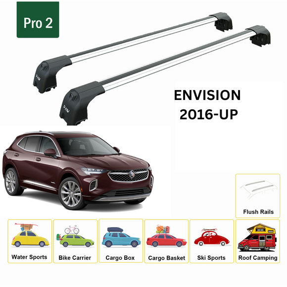 For Buick Envision (2014-2020) Roof Rack Cross Bars Flush Rails, Silver