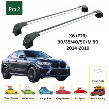 For Bmw X6 (G06) 2019-2024 Roof Rack Cross Bars Flush Rail Alu Silver - 0