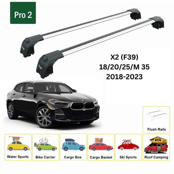 For Bmw X2 (F39) 2018-2023 Roof Back Cross Bars Flush Rail Silver