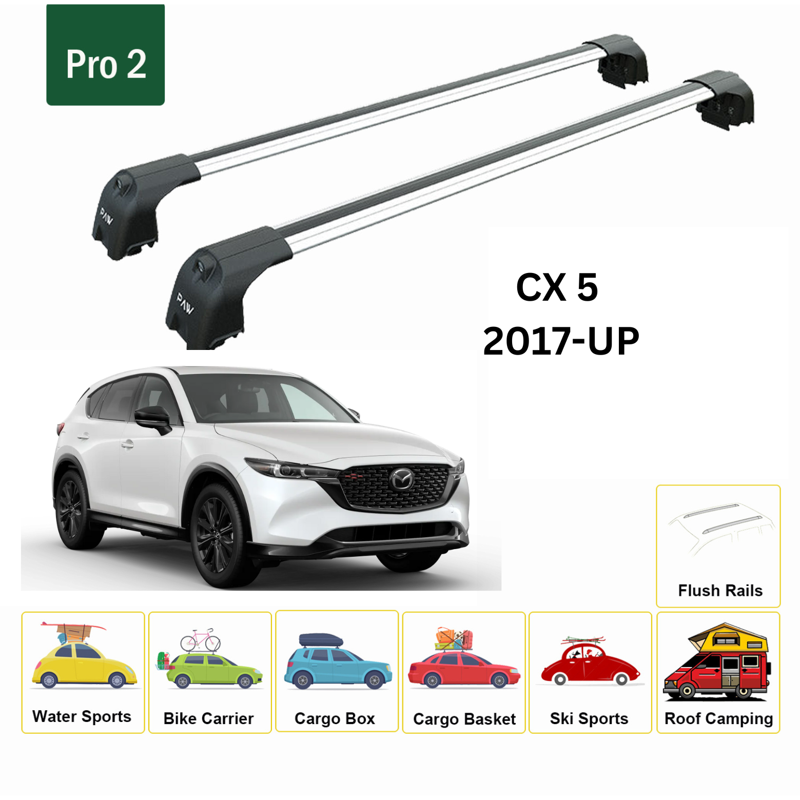 Für Mazda CX-5 2017- Up Dachträgersystem Träger Querträger Aluminium abschließbar Hochwertige Metallhalterung Silber