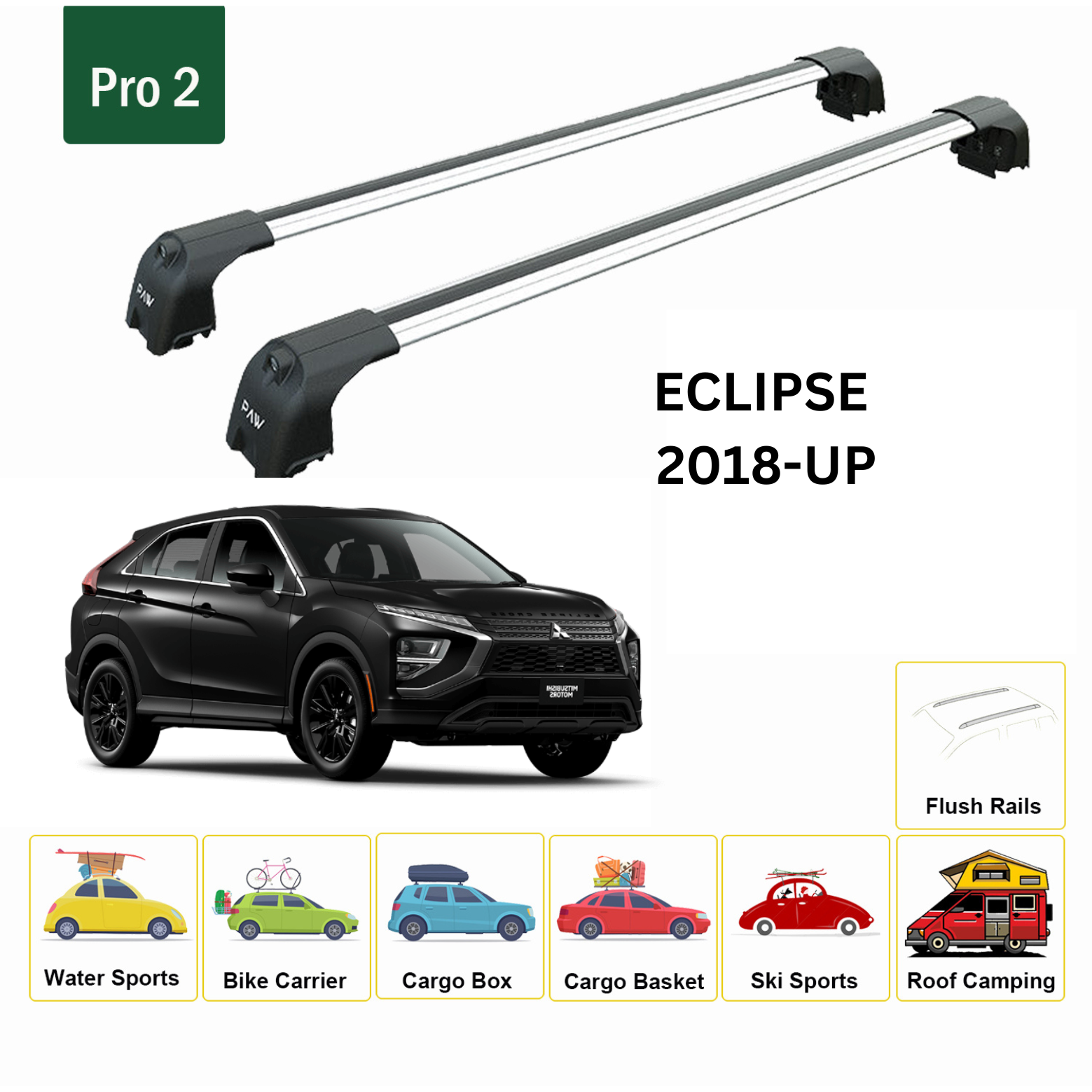 Für Mitsubishi Eclipse ab Baujahr 2018, Dachträgersystem, Träger-Querstangen, Aluminium, abschließbar, hochwertige Metallhalterung, silberfarben - 0