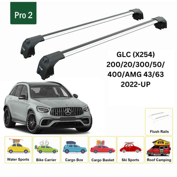 For Mercedes GLC (X254) 2022-2025 Roof Rack Cross Bars Flush Rail Alu Silver - 0