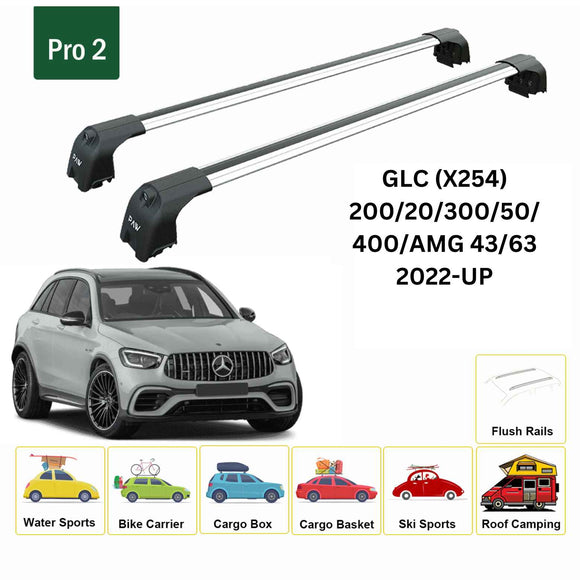 Für Mercedes GLC-Klasse ab 2014, Dachträgersystem, Träger-Querstangen, Aluminium, abschließbar, hochwertige Metallhalterung, silberfarben