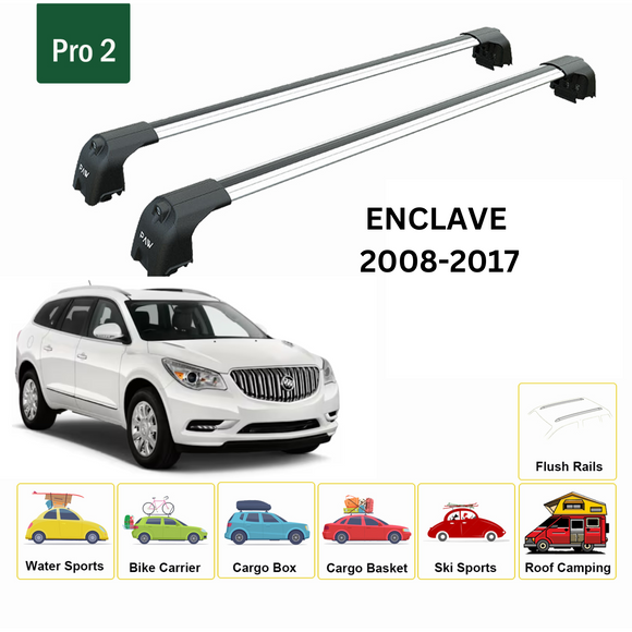 For Buick Enclave 2008-2017 Roof Rack Cross Bars Flush Rails Alu Silver