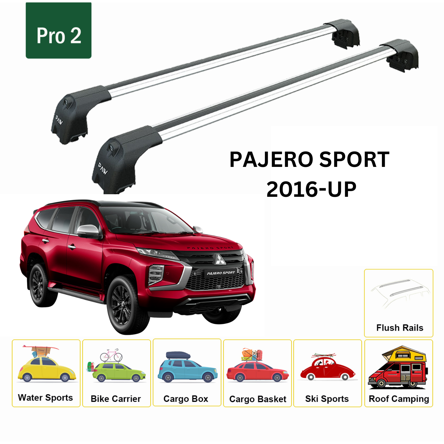 For Mitsubishi Pajero Sport 2016-2025 Roof Rack Cross Bars Flush