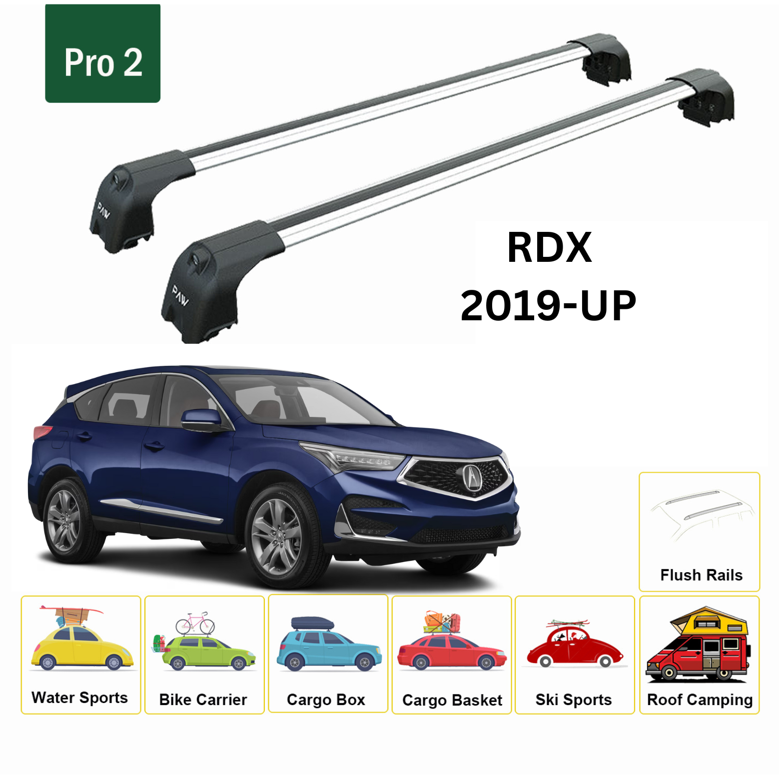 For Acura RDX 2019-Up Roof Rack Cross Bars Metal Bracket Flush Rail Point Alu Silver-2
