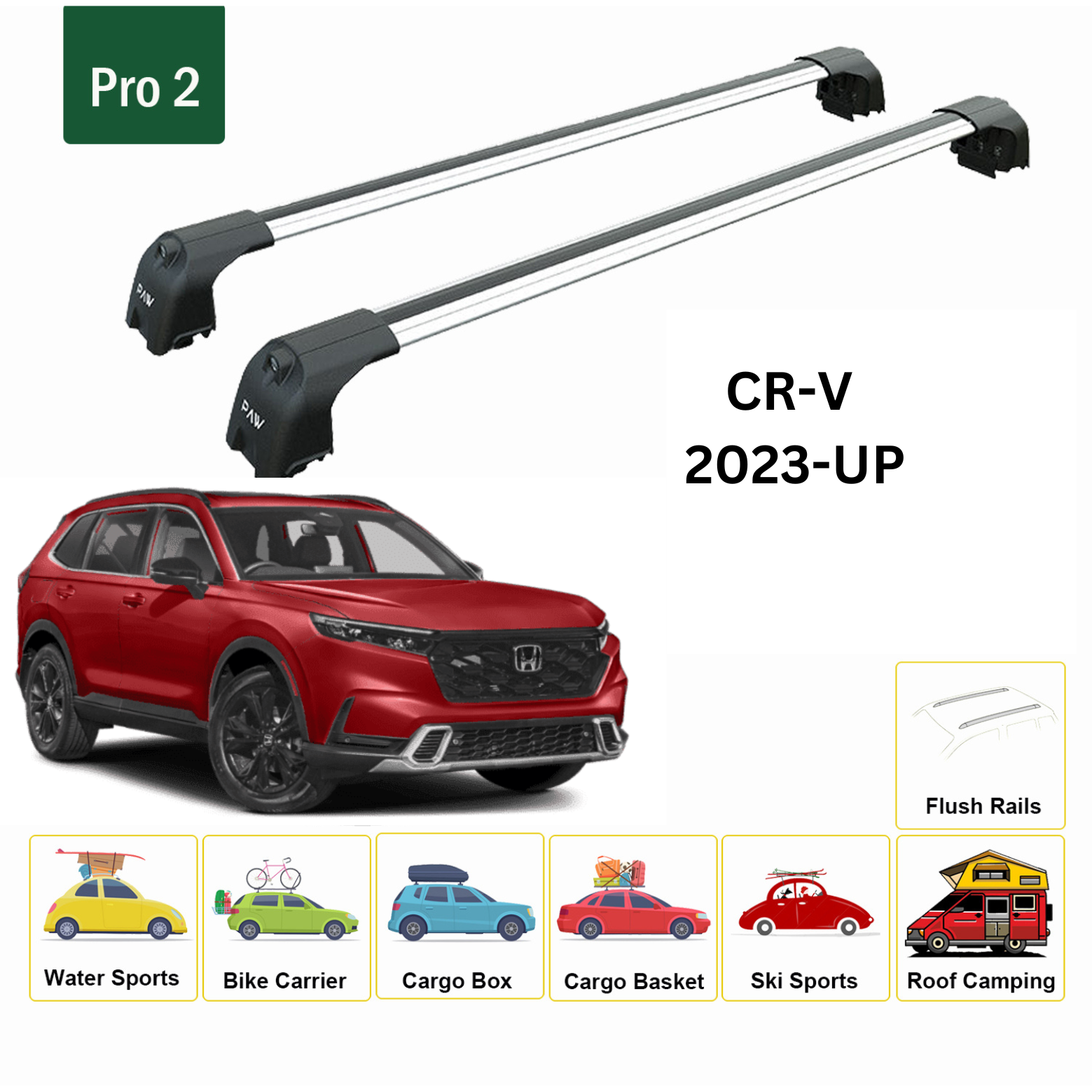 For Honda CR-V 2023-Up Roof Rack Cross Bars Metal Bracket Flush Rail Alu Silver-2