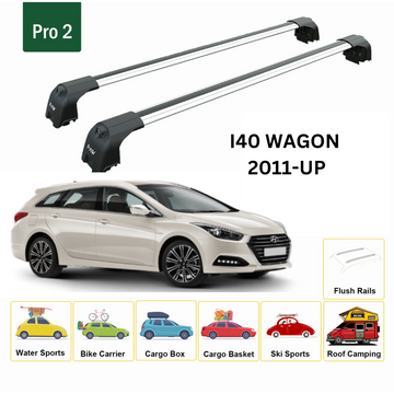 For Hyundai i40 Wagon 2011-2019 Roof Rack Cross Bars Flush Rail Alu Silver - 0