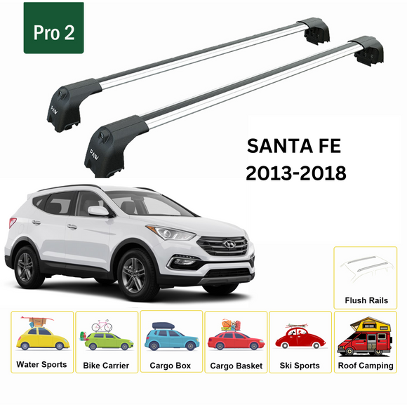 Für Hyundai Santa Fe (DM) 2013–2018 Dachträgersystem, Aluminium-Querstange, Metallhalterung, abschließbar, Silber