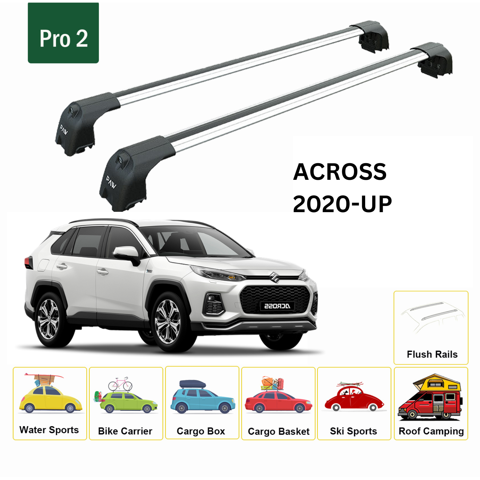 For Suzuki Across 2020-Up Roof Rack Cross Bars Metal Bracket Flush Rail Alu Silver - 0