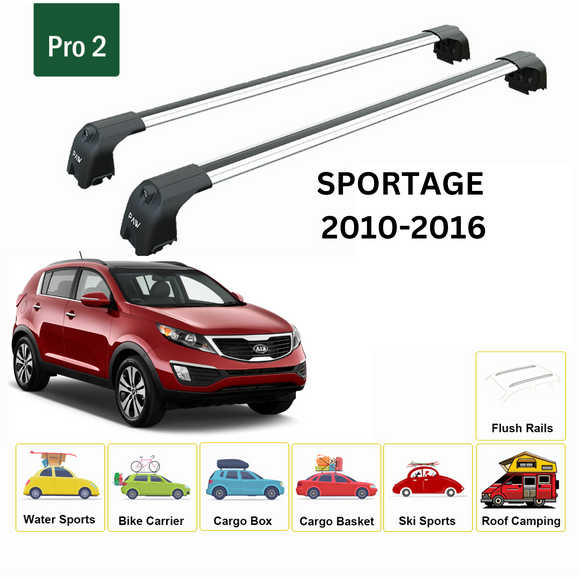 For Kia Sportage 2010-2016 Roof Rack Cross Bars Flush Rail Alu Silver