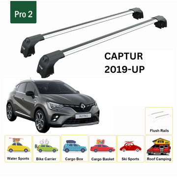 Für Renault Captur 2019-Up Dachträgersystem, Aluminium-Querstange, Metallhalterung, bündige Schiene, Silber - 0