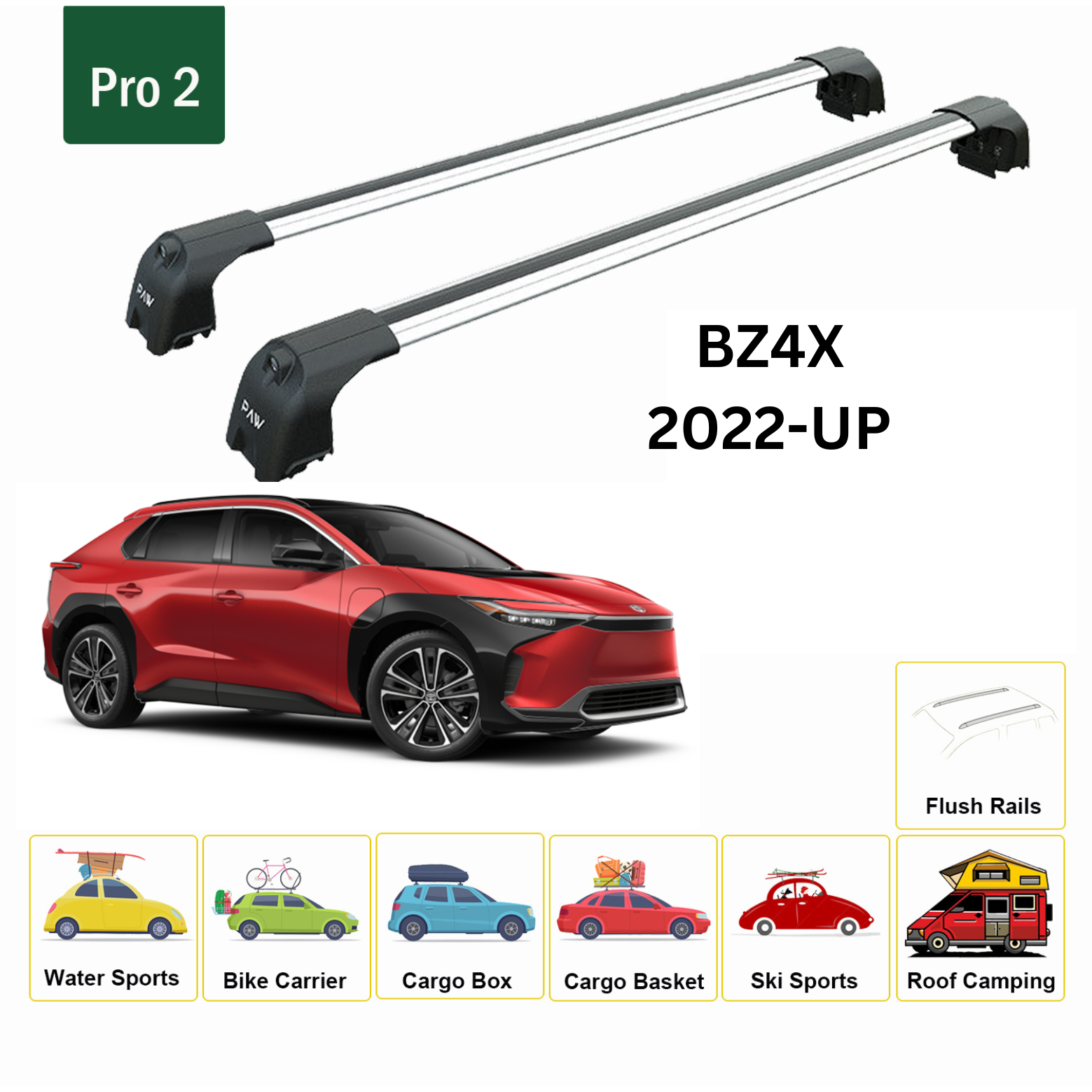For Toyota BZ4X 2022-Up Roof Rack Cross Bars Flush Rail Alu Silver