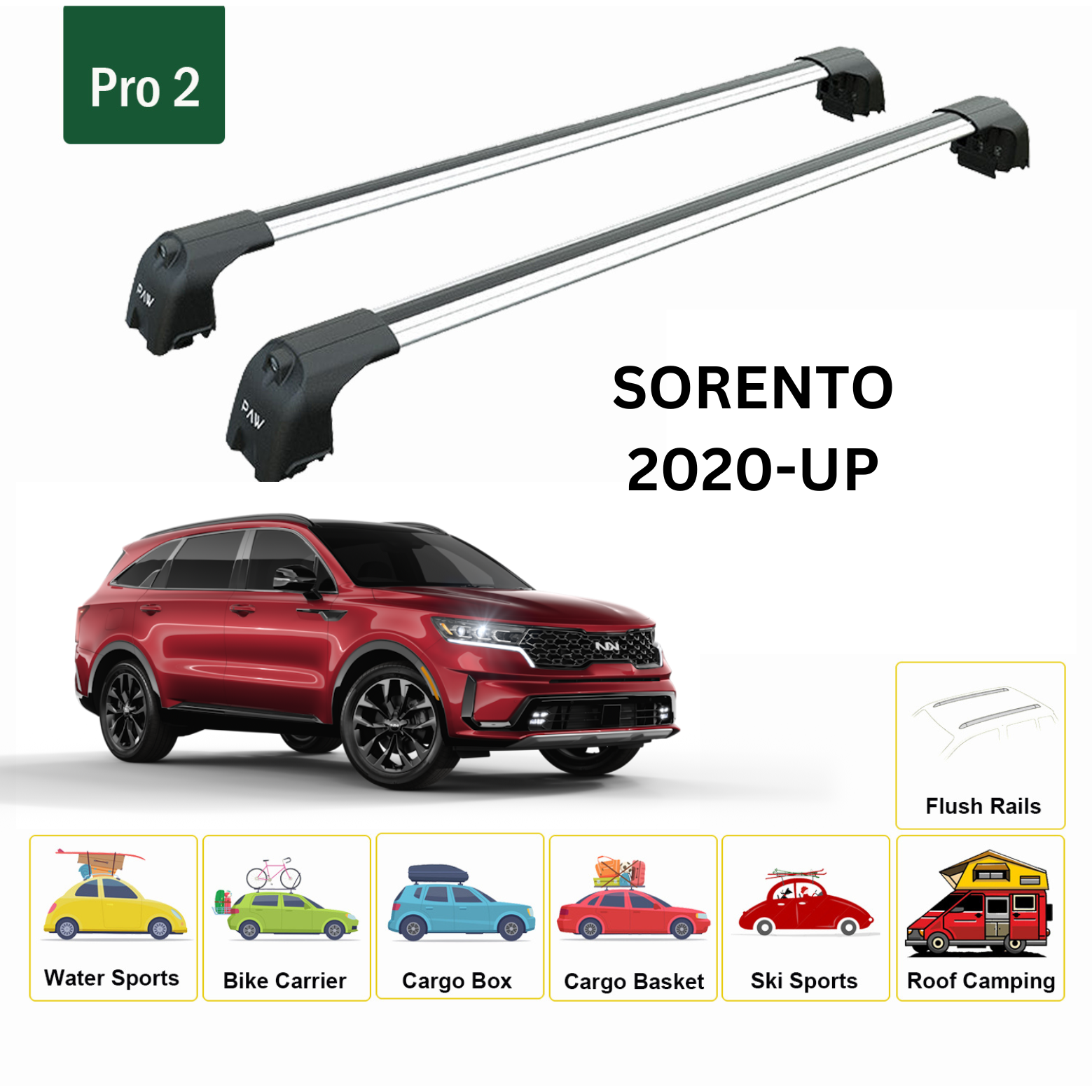 For Kia Sorento 2020-Up Roof Rack Cross Bars Metal Bracket Flush Rail Alu Silver-2