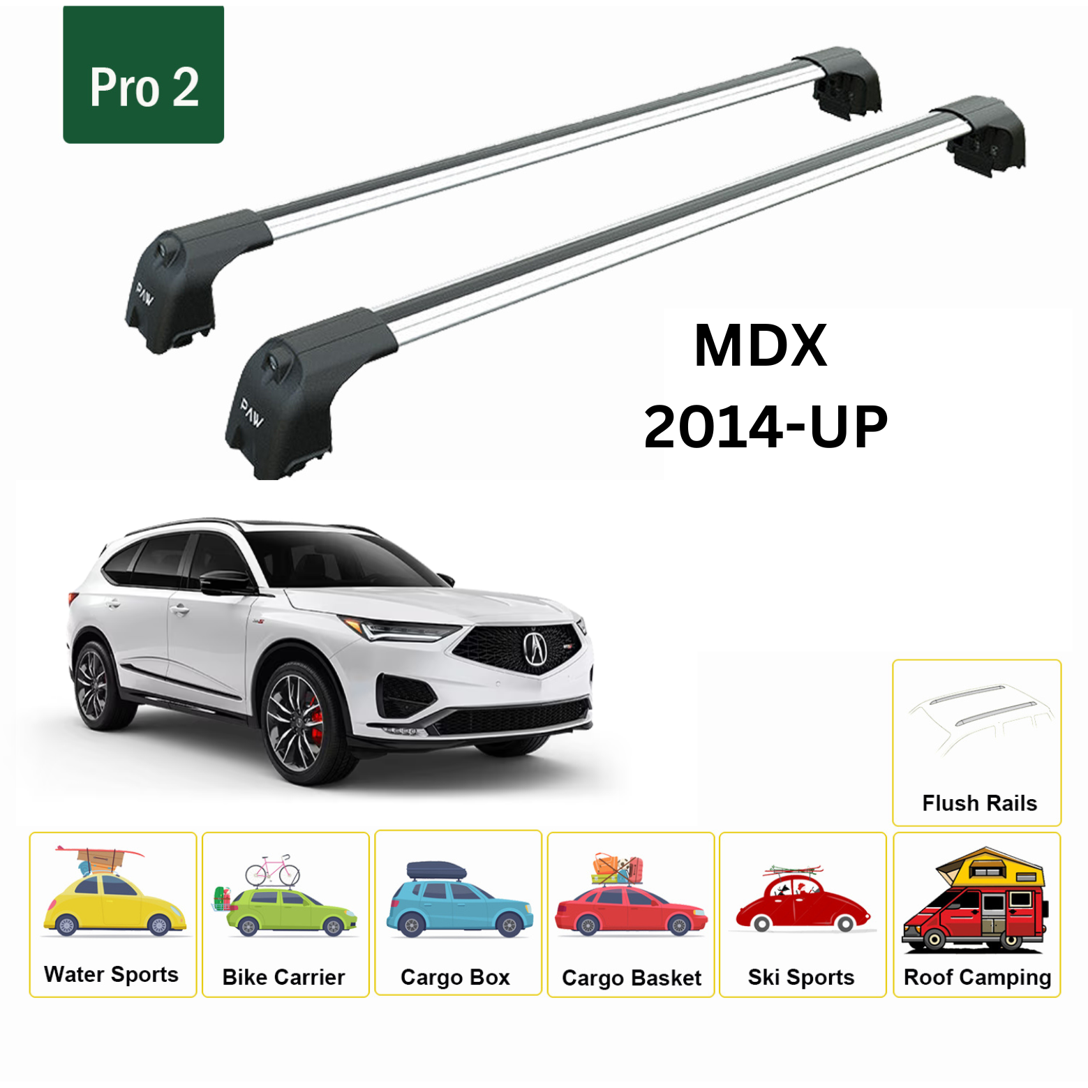 For Acura MDX 2014-Up Roof Rack Cross Bars Metal Bracket Flush Rail Point Alu Silver-2