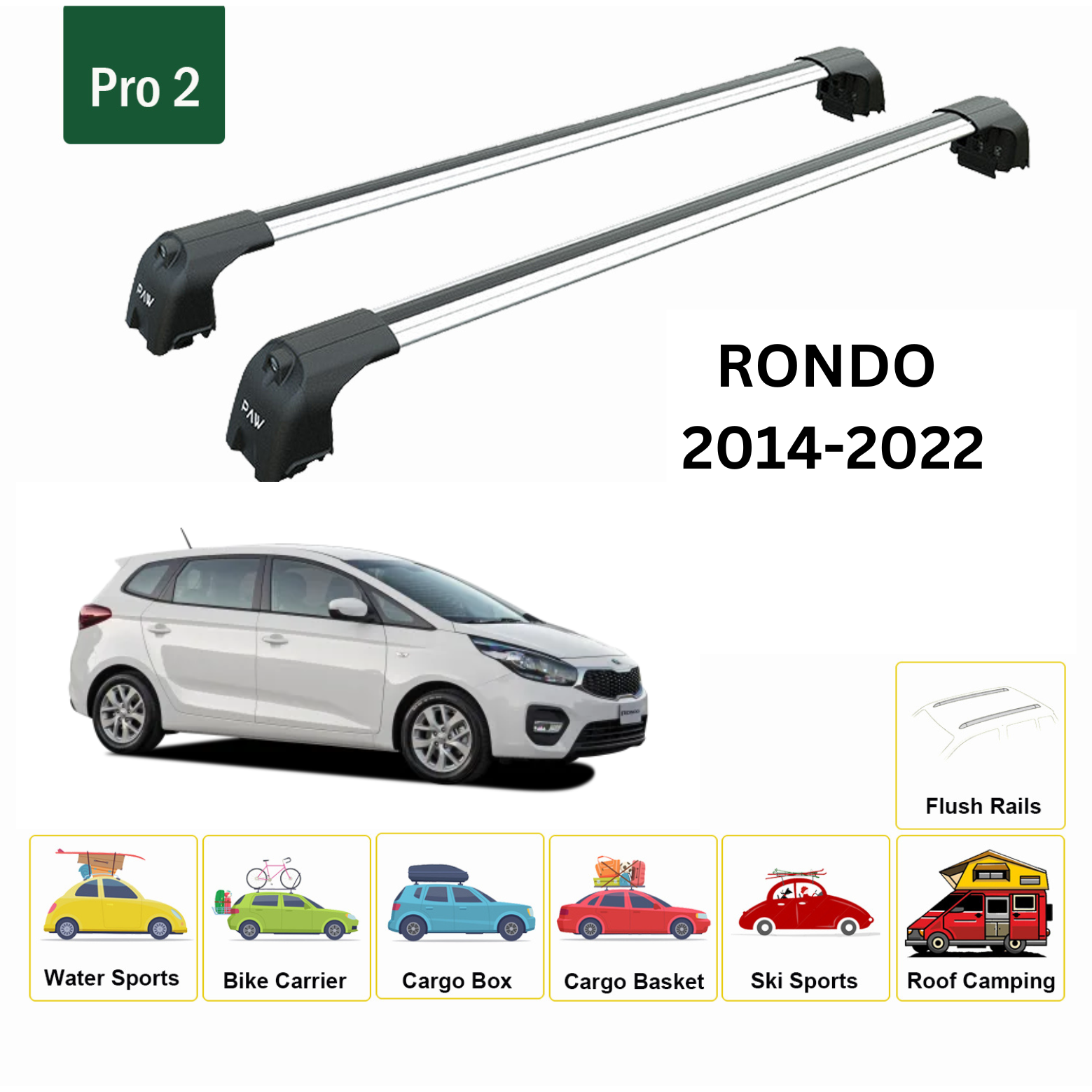 For KIA Rondo 2014-22 Roof Rack Cross Bars Metal Bracket Flush Rail Alu Silver-2