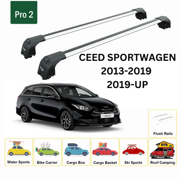 For Kia Ceed Sportswagon 2013-2018Roof Rack Cross Bars Flush Rail Alu Silver - 0