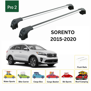 For Kia Sorento 2015-2020 Roof Rack Cross Bars Flush Rail Alu Silver - 0