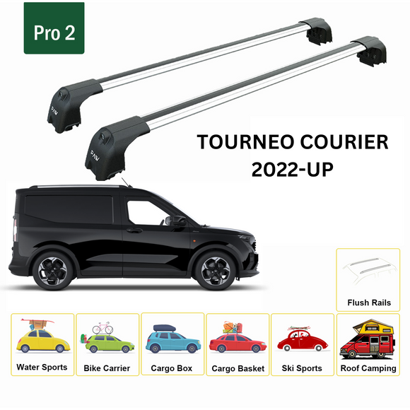 For Ford Tourneo Courier 2023-2025 Roof Rack Cross Bars Raised Rail Alu Silver