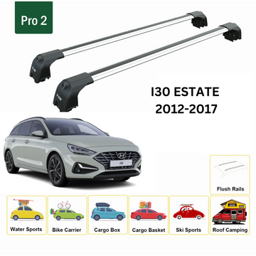 For Hyundai i30 Estate 2012-2017 Roof Rack Cross Bars Flush Rail Alu Silver - 0