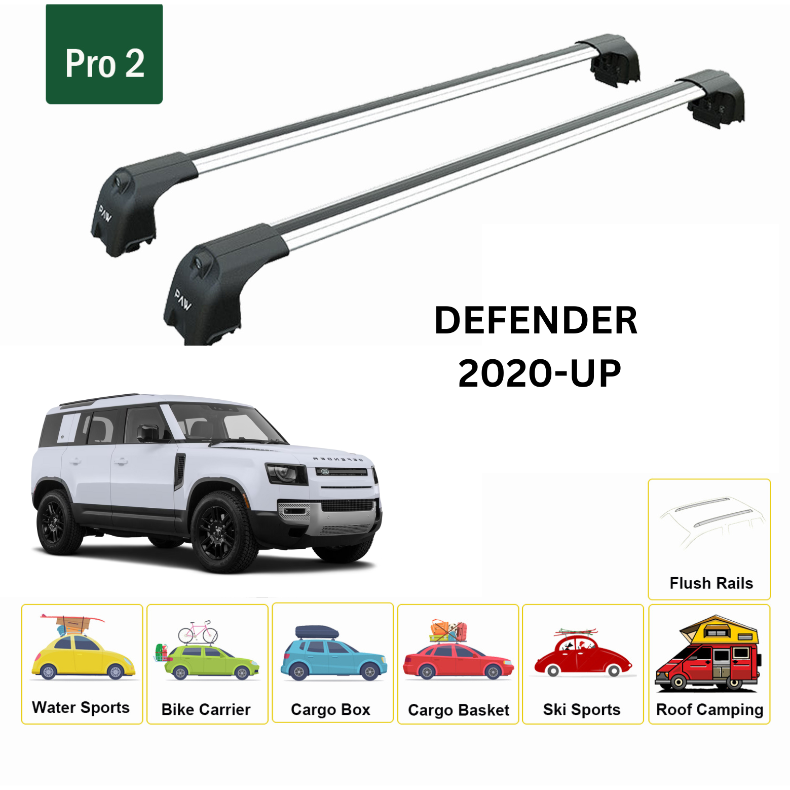 For Land Rover Defender 2020-Up Roof Rack Cross Bars Flush Rail Alu Silver
