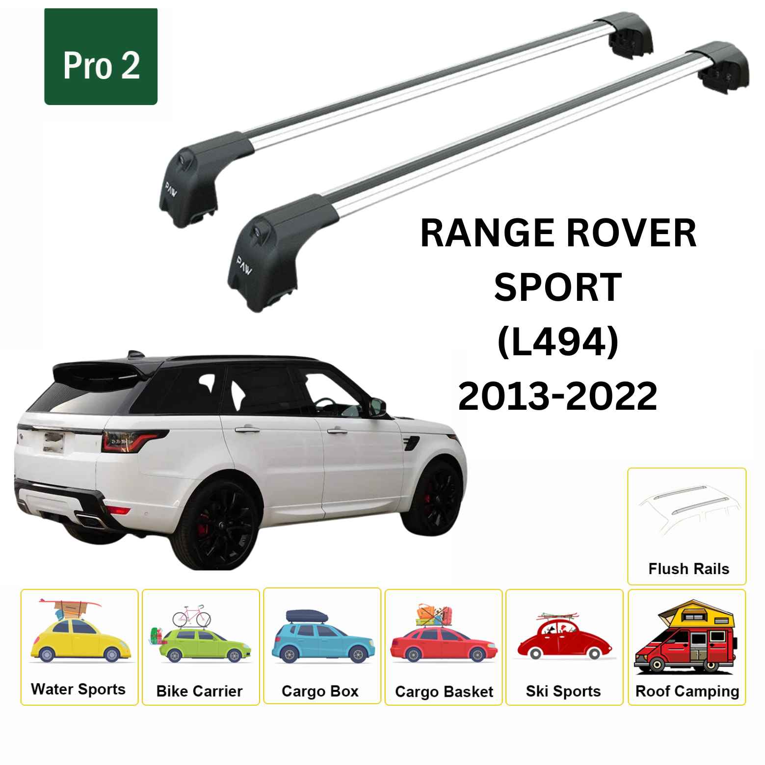 For Land Rover Range Rover Sport (L494) 2013-22 Roof Rack Cross Bars Flush Rail Alu Silver