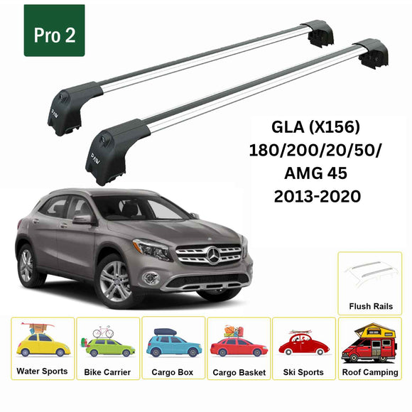 For Mercedes GLA (X156) 2013-2020 Roof Rack Cross Bars Flush Rail Silver