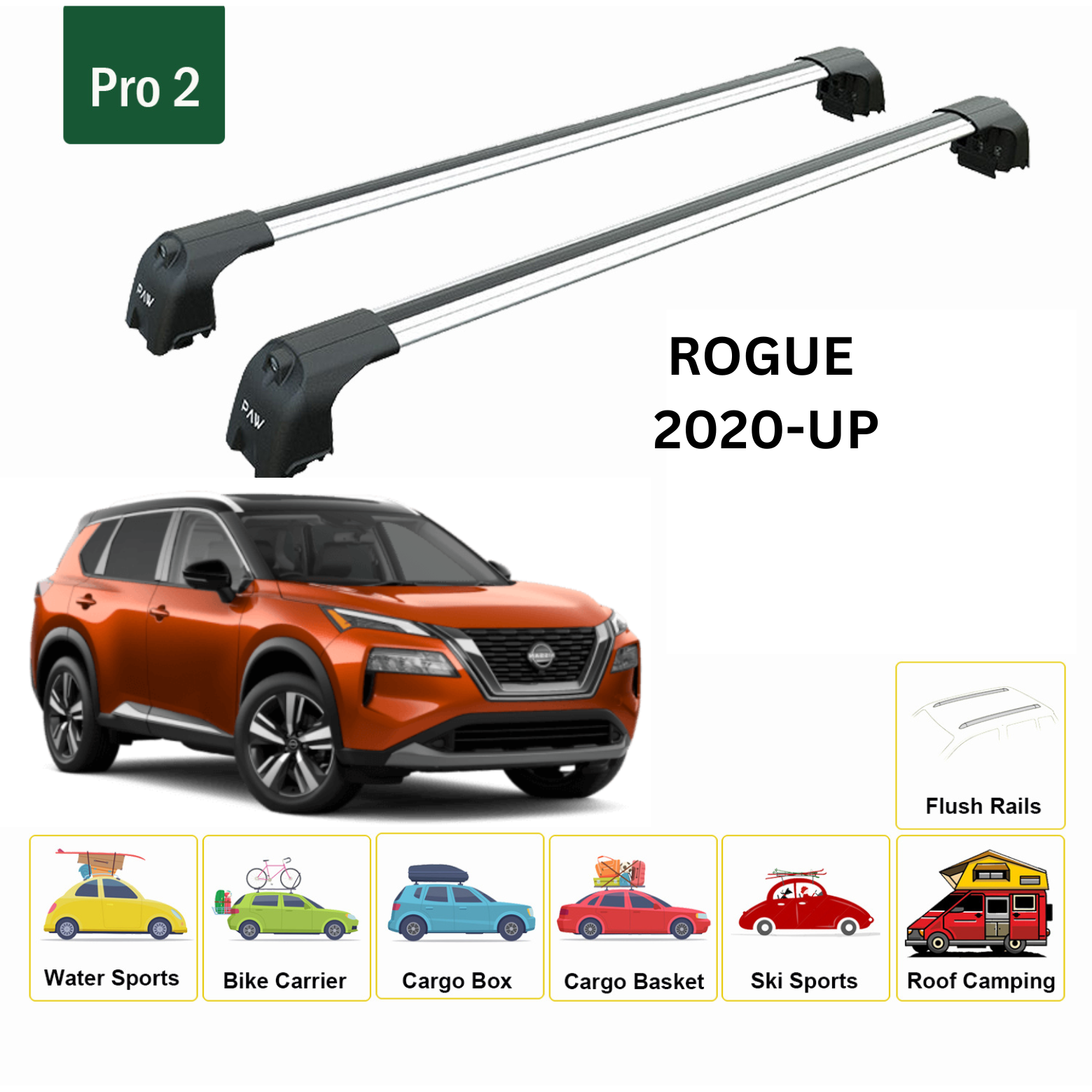 For Nissan Rogue 2020-Up Roof Rack Cross Bars Metal Bracket Flush Rail Alu Silver-2