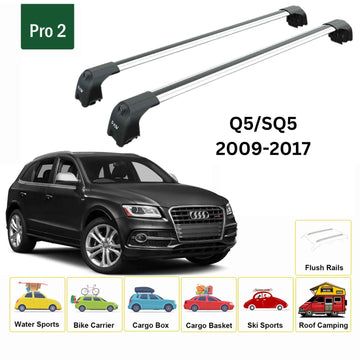 For Audi Q5 2009-2017 Roof Rack Cross Bars Flush Rails Alu Silver - 0