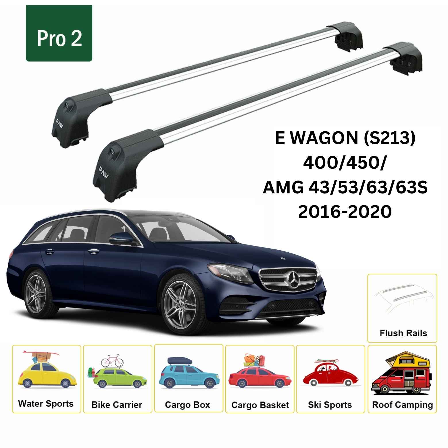 For Mercedes E Wagon S213 2016-2020 Roof Rack Cross Bars Flush Rail Alu Silver