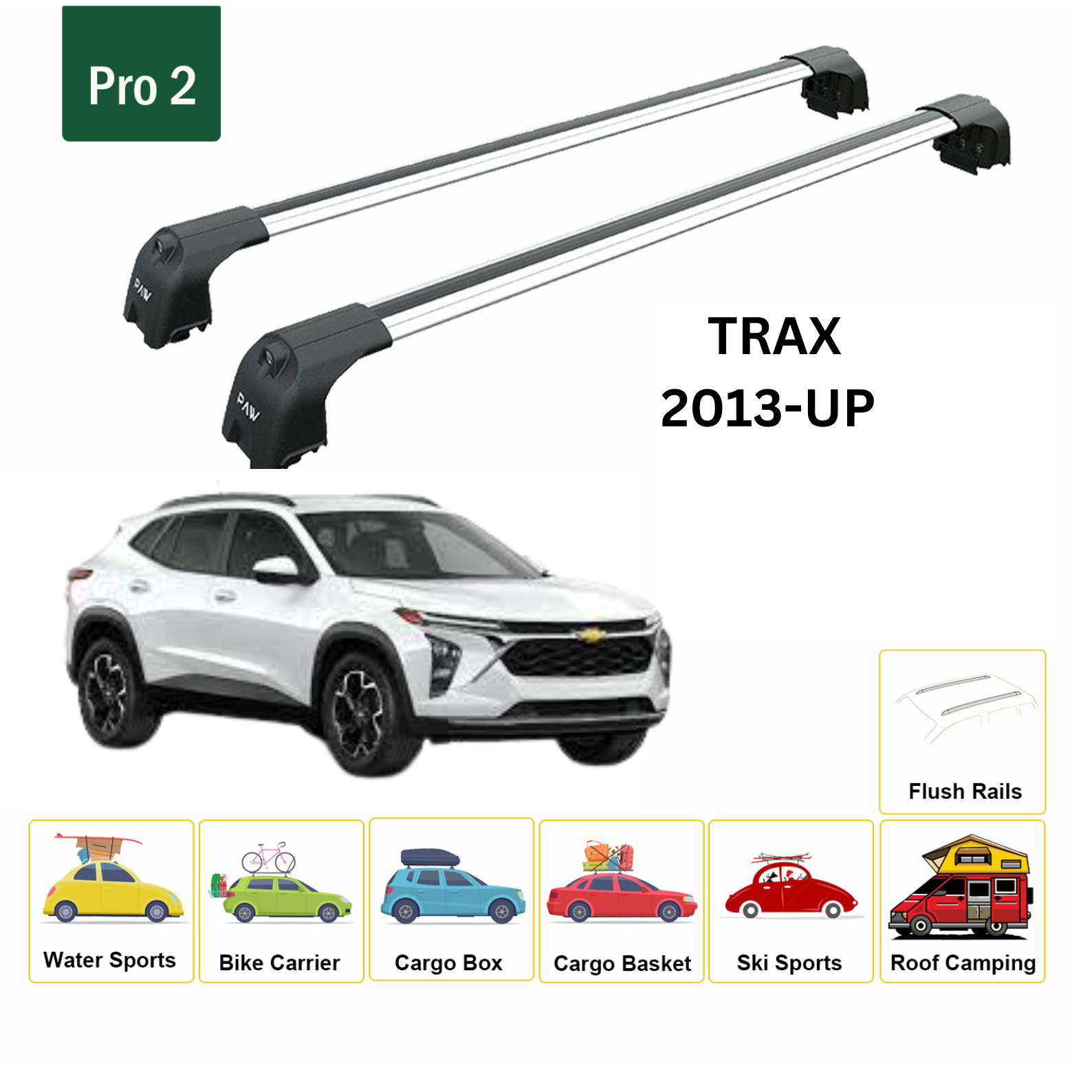 For Chevrolet Trax 2013-Up Roof Rack Cross Bars Metal Bracket Flush Rail Alu Silver - 0