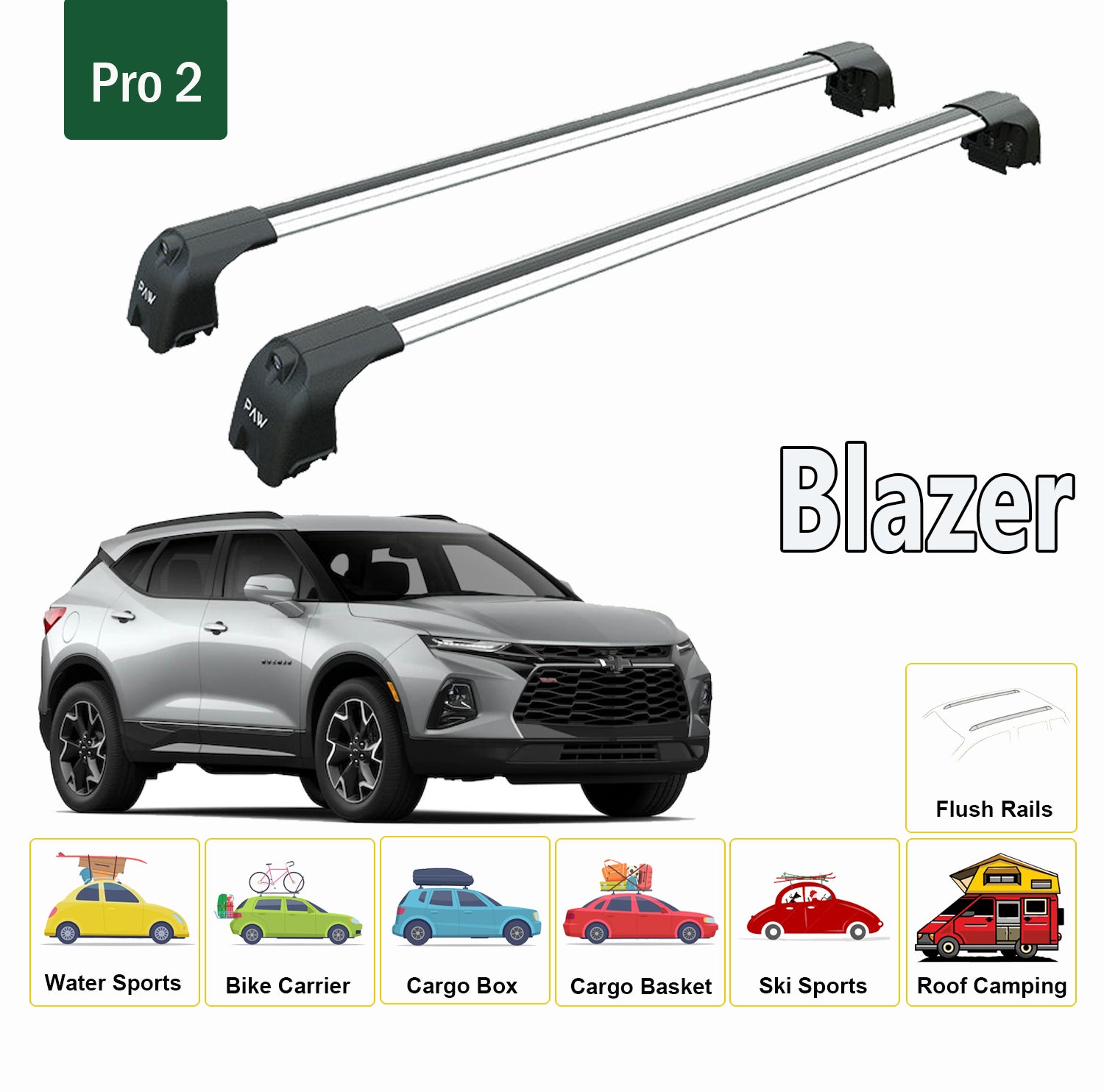 For Chevrolet Blazer/EV 2019-Up Roof Rack Cross Bars Metal Bracket Flush Rail Alu Black