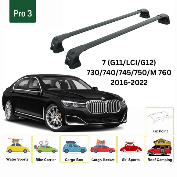 For Bmw 7 (G11) 2016-2022 Roof Rack Cross Bars Fix Point Black