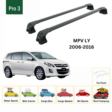 For Mazda MPV LY 2006-2016 Roof Rack Cross Bars Metal Bracket Fix Point Alu Black - 0
