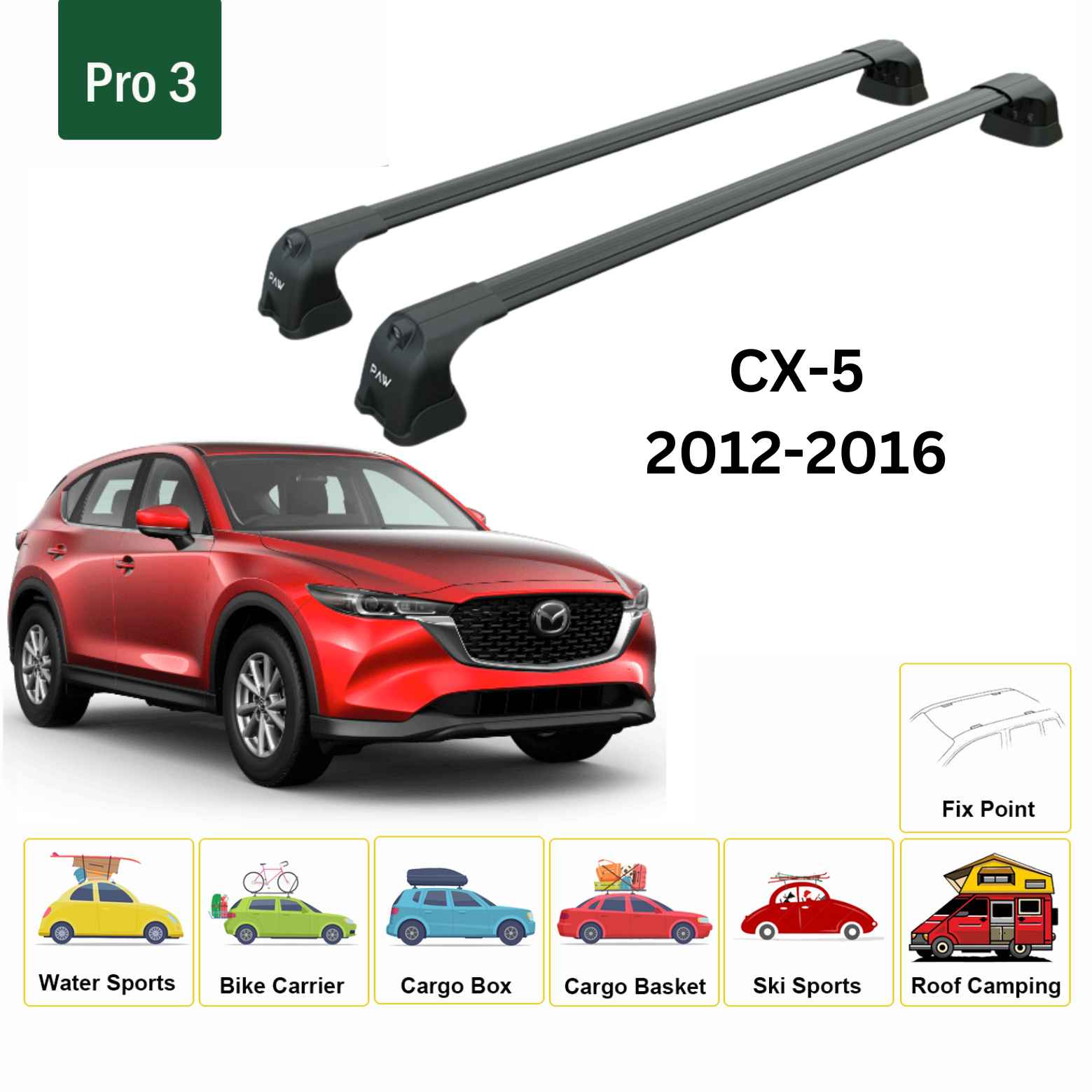 For Mazda CX-5 KF 2017-Up Roof Rack Cross Bars Fix Point Alu Black