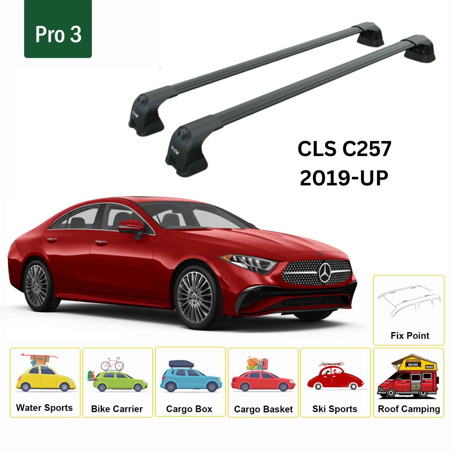 For Mercedes Benz CLS C257 2019-Up Roof Rack Cross Bars Metal Bracket Fix Point Alu Black