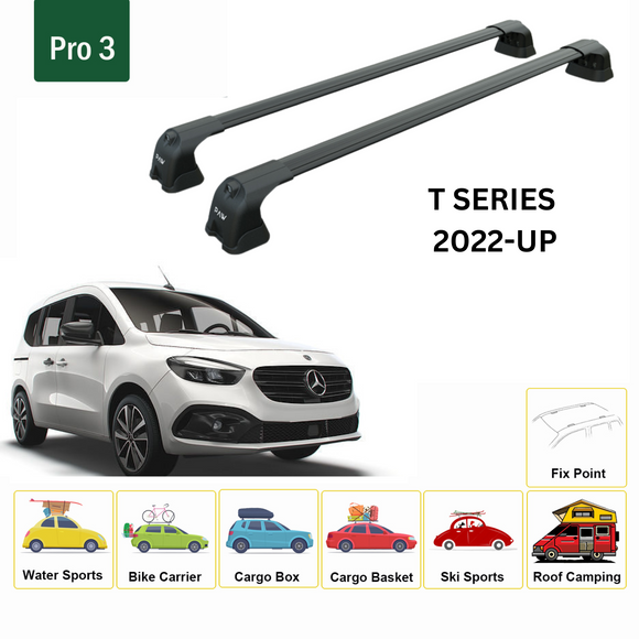 For Mercedes Benz T 2022-2025 Roof Rack Cross Bars Metal Bracket Fix Point Alu Black