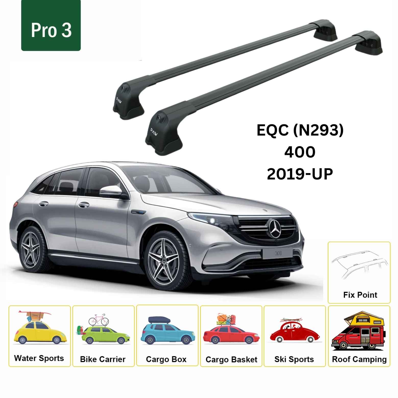 For Mercedes Benz EQC (N293) 2019-Up Roof Rack Cross Bars Fix Point Alu Black-2