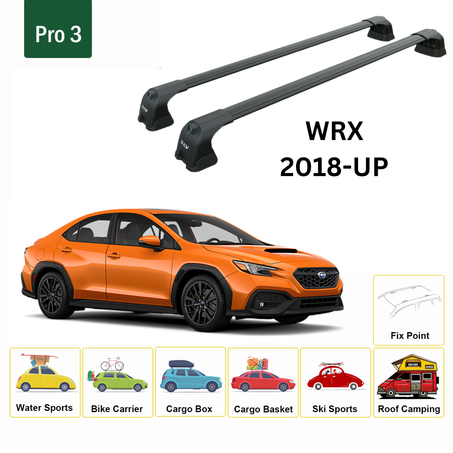 For Subaru WRX VA/VB 2015-Up Roof Rack Cross Bar Metal Bracket Fix Point Alu Black
