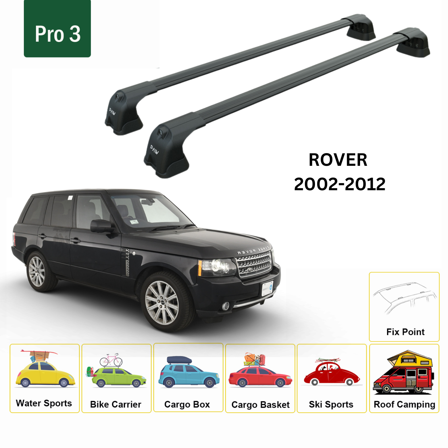 For Land Rover Range Rover Vogue Roof Rack Cross Bars Metal Bracket Fix Point Alu Black 2002-12