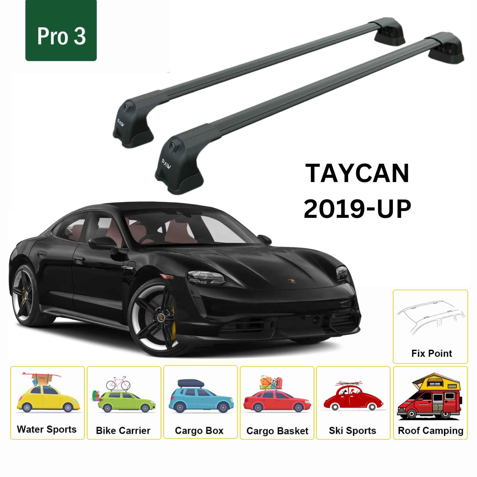 For Porsche Taycan 2019-Up Roof Rack Cross Bars Fix Point Alu Black