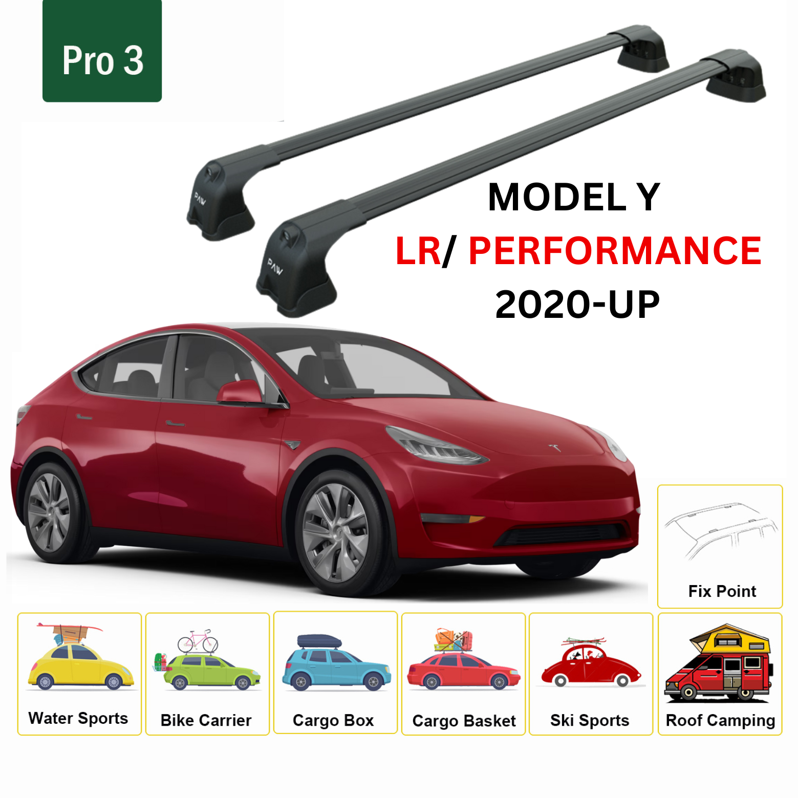For Tesla Model Y 2020-UP Roof Rack Cross Bars Metal Bracket Fix Point Alu Black