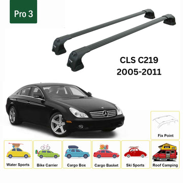 For Mercedes Benz CLS C219 2005-2011 Roof Rack Cross Bars Fix Point Alu Black - 0