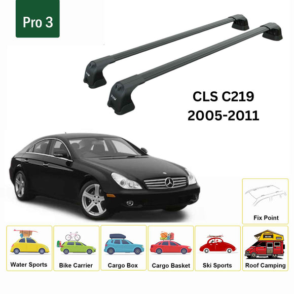 For Mercedes Benz CLS C219 2005-2011 Roof Rack Cross Bars Fix Point Alu Black