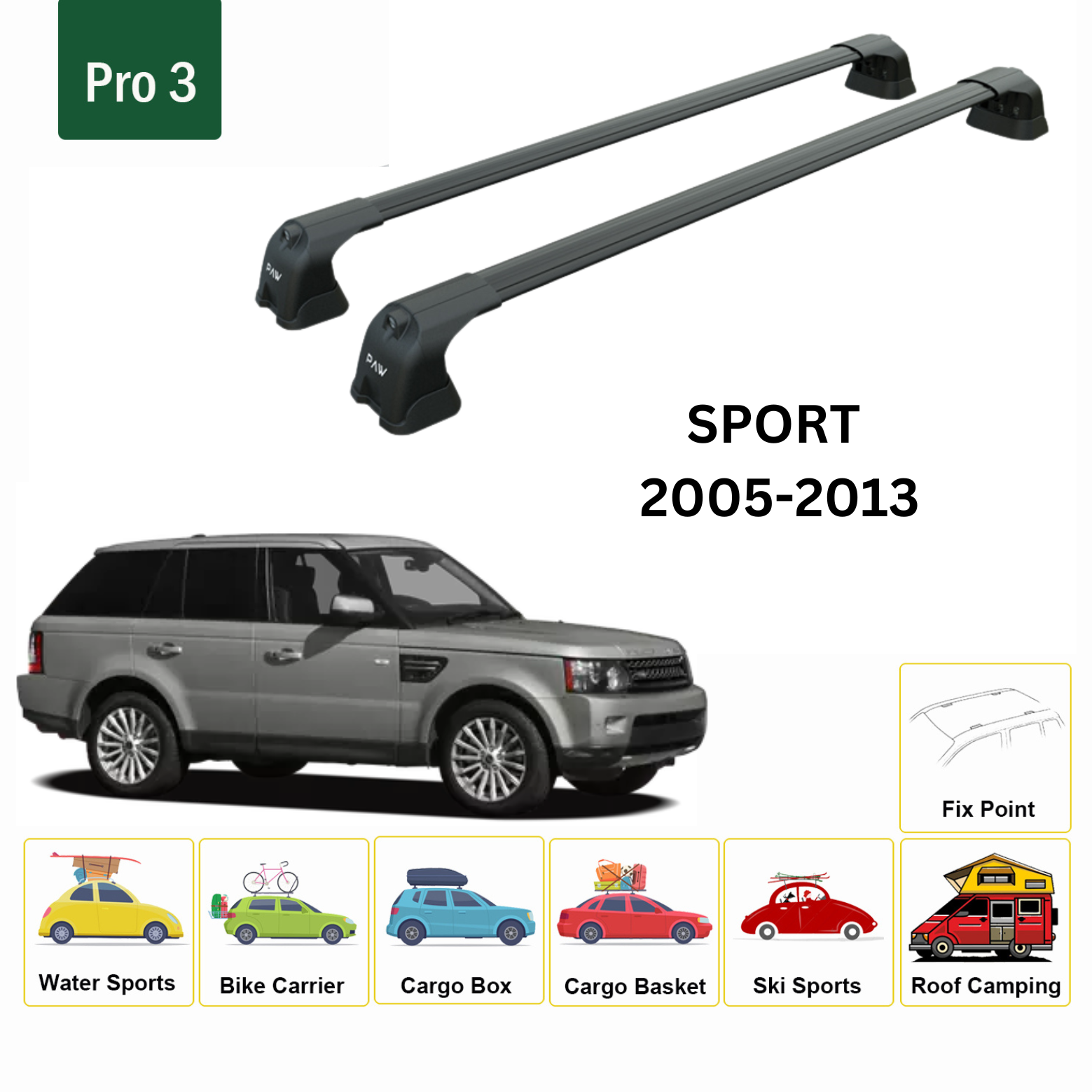 For Land Rover Range Rover Sport (L320) 2005-13 Roof Rack Cross Bars Fix Point Roof Alu Black - 0